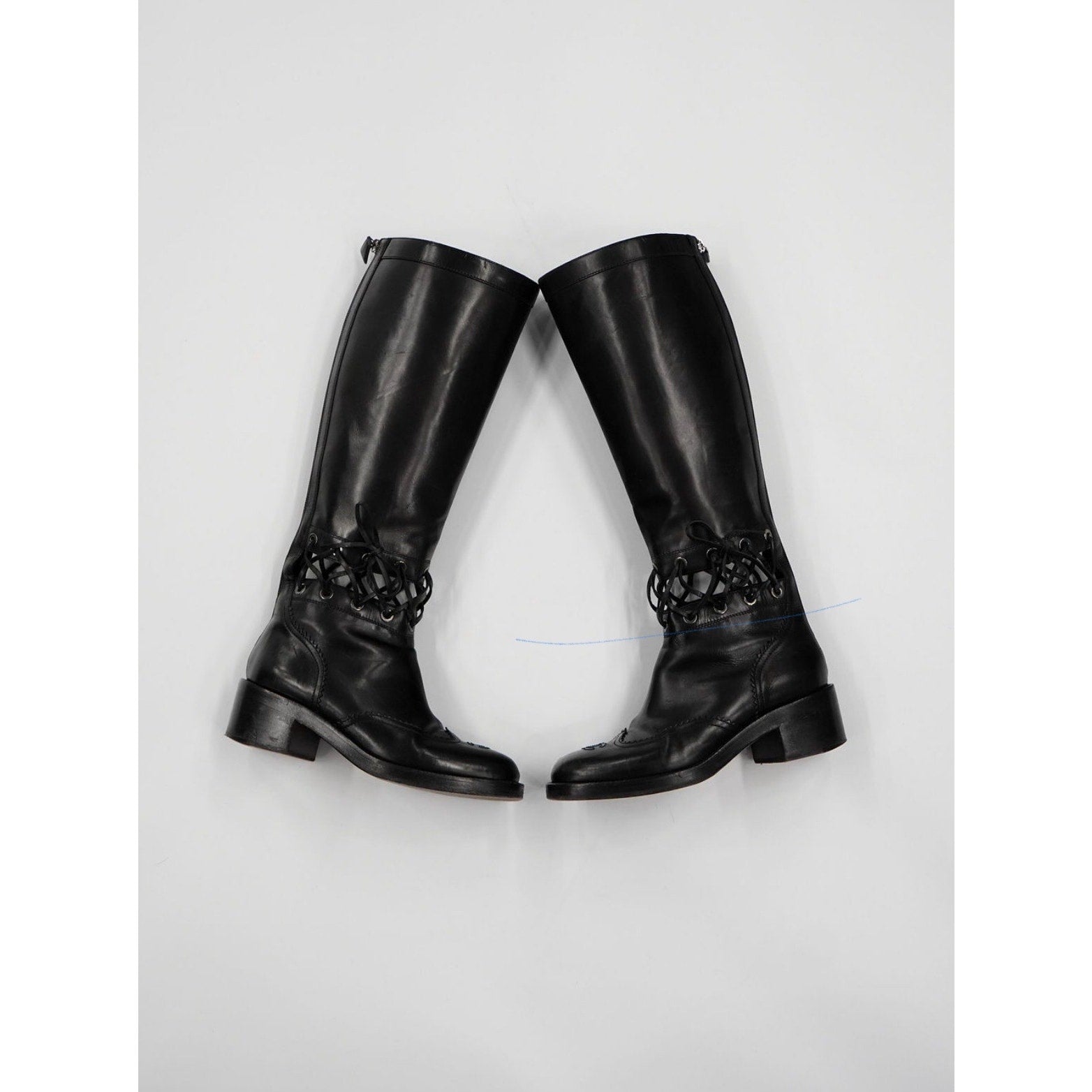 Black Calfskin Interlocking CC Riding Boots