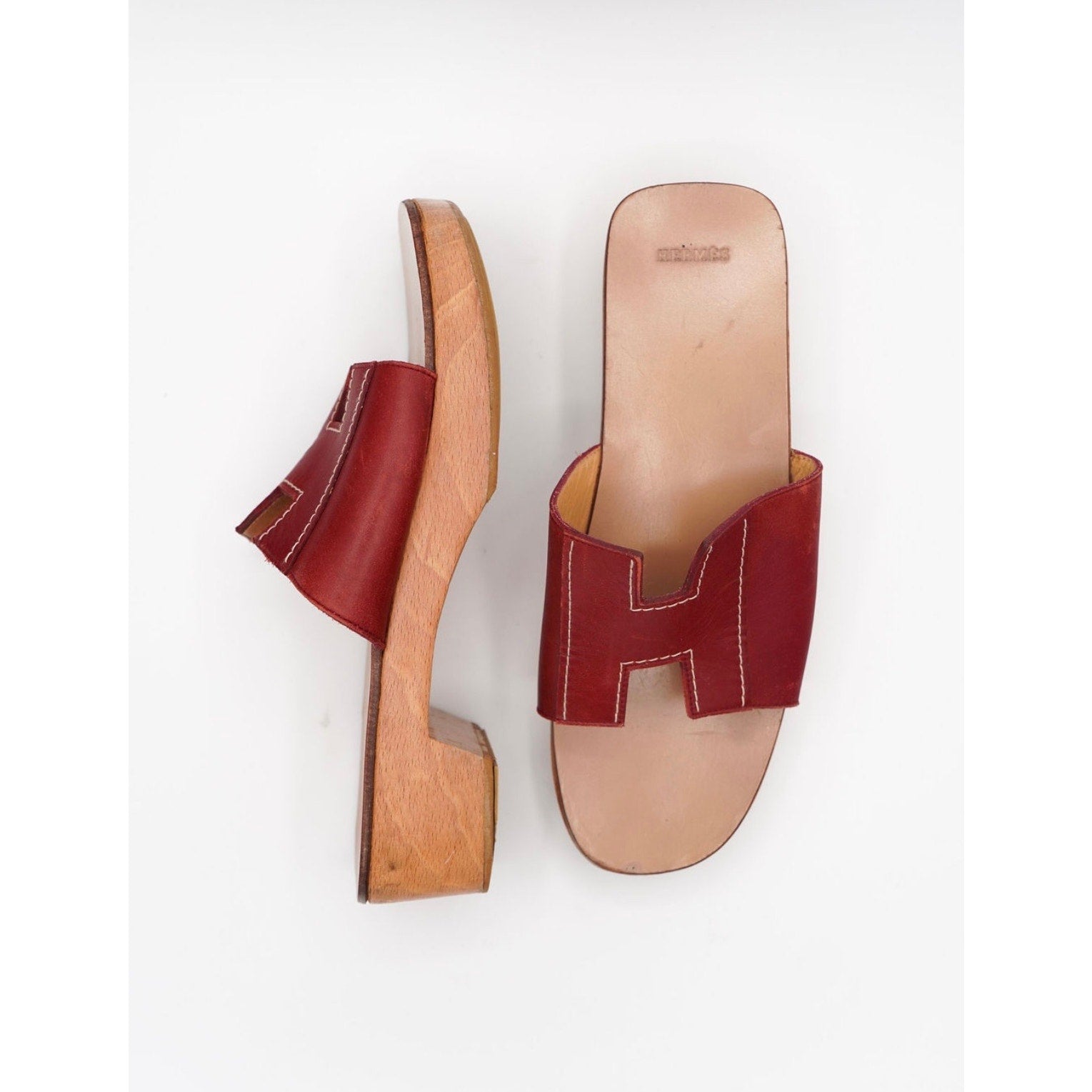 Vintage Red Leather Platform Slides