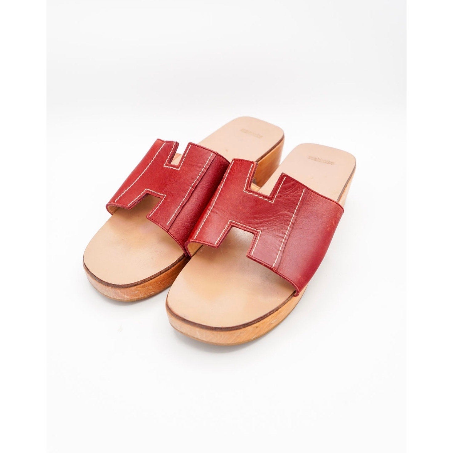Vintage Red Leather Platform Slides