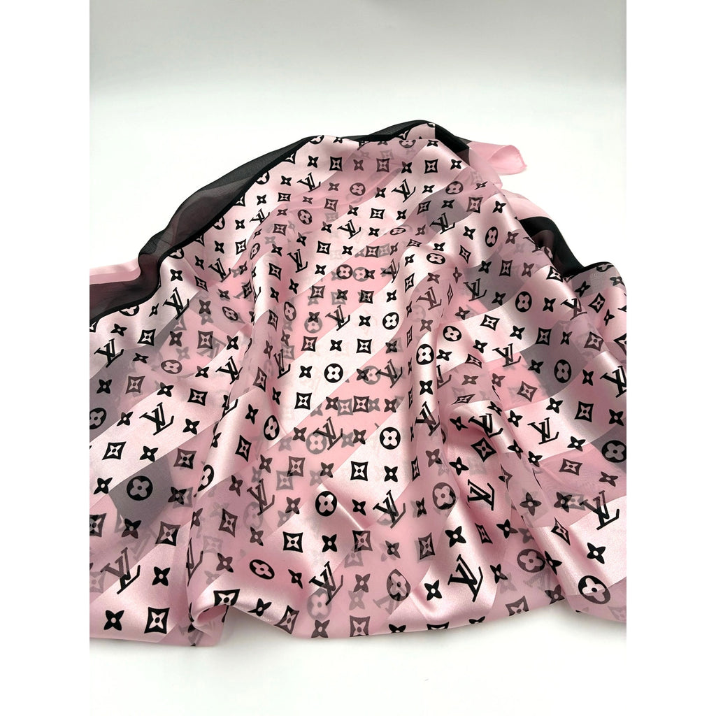 41" LV Monogram Pink & Black Silk Scarf