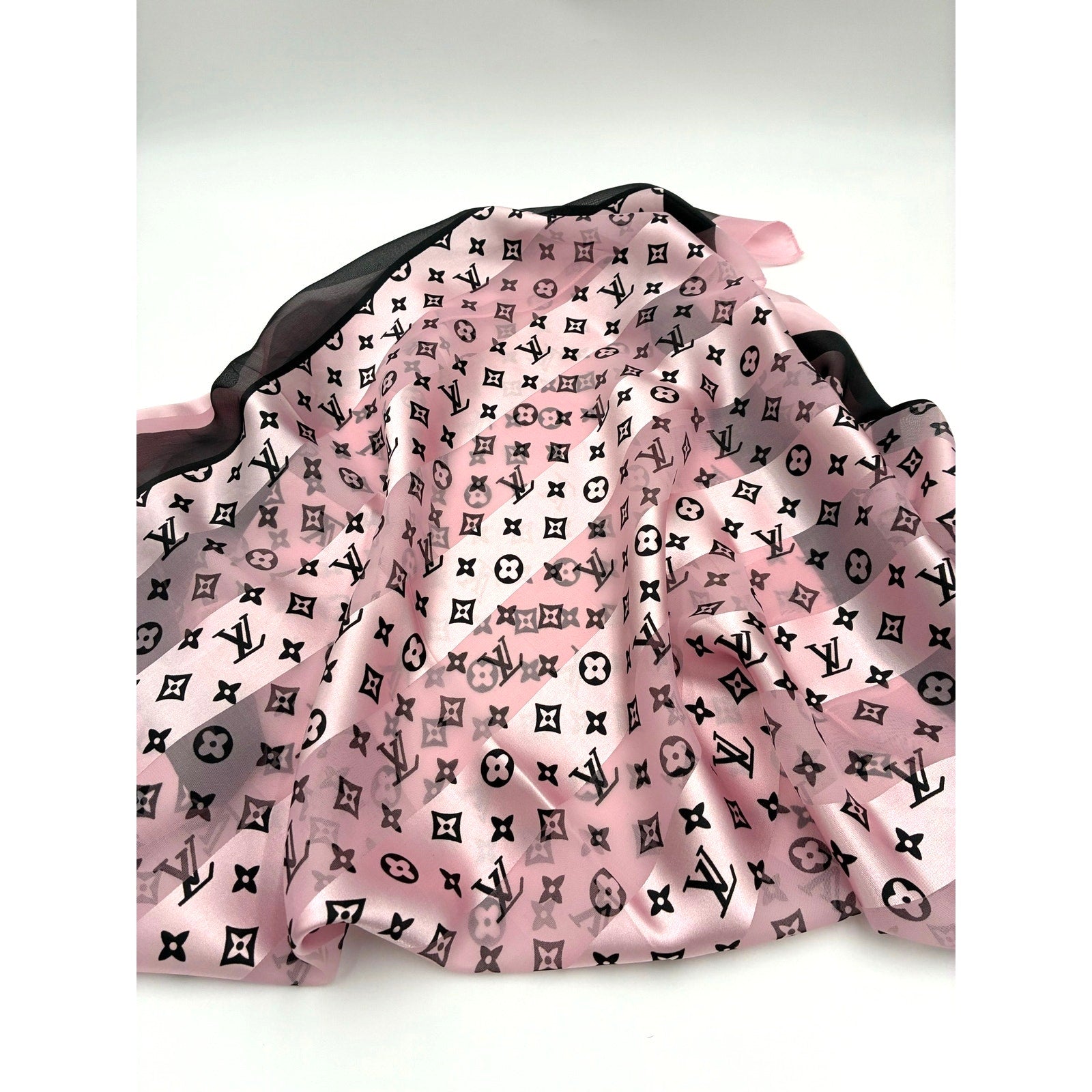 41" LV Monogram Pink & Black Silk Scarf