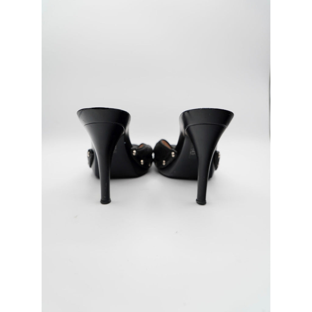 Vintage Black Quilted Open-Toe Mules CD Charm