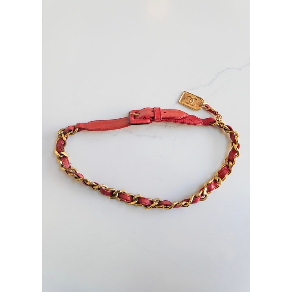 Belt Vintage Chain & Red Leather