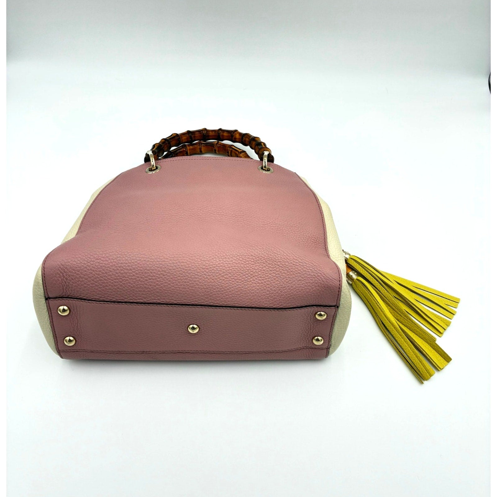 Bamboo Shopper Satchel Pink & White Leather Bag