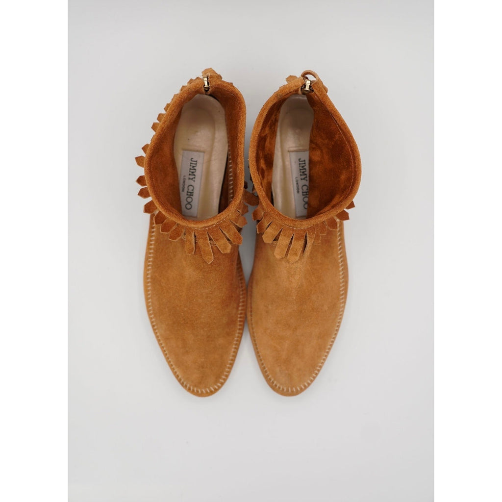 Suede Fringe Lace-Up Ankle Boots
