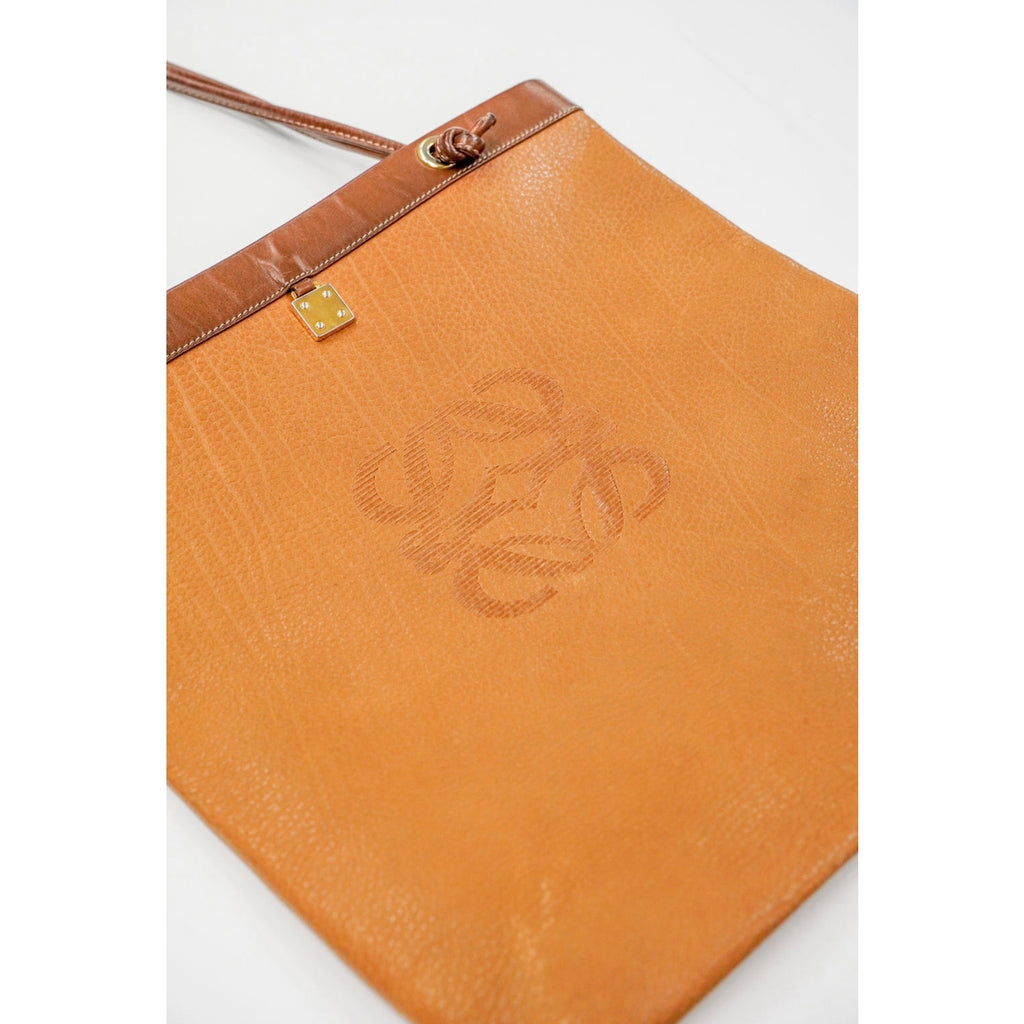 Anagram Brown Leather Tote Shoulder Bag Gold Hardware