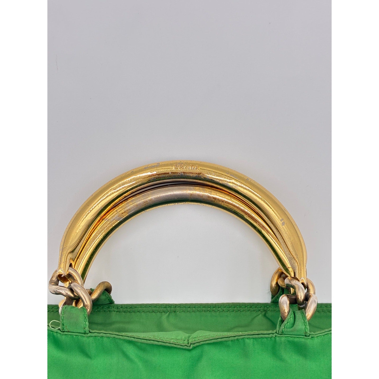 Vintage Green Nylon Mini Hand Bag Gold Hardware