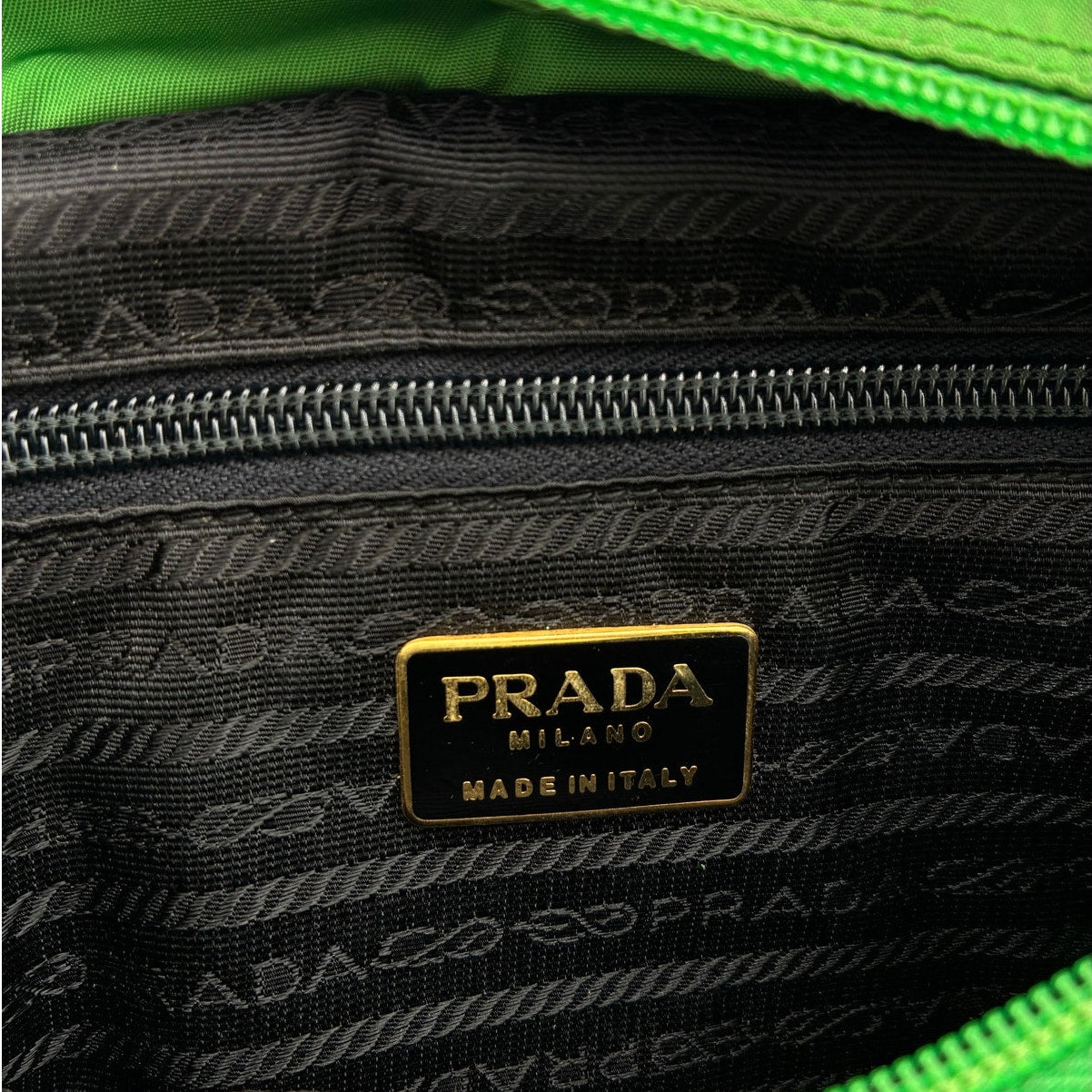 Vintage Green Nylon Mini Hand Bag Gold Hardware