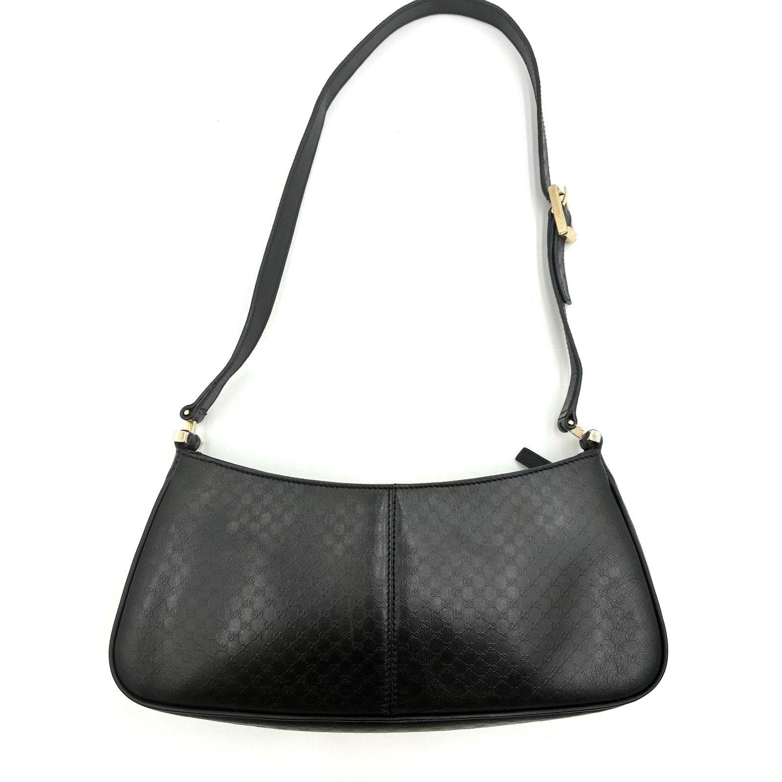 Vintage Black Embossed GG Monogram Leather Shoulder Bag