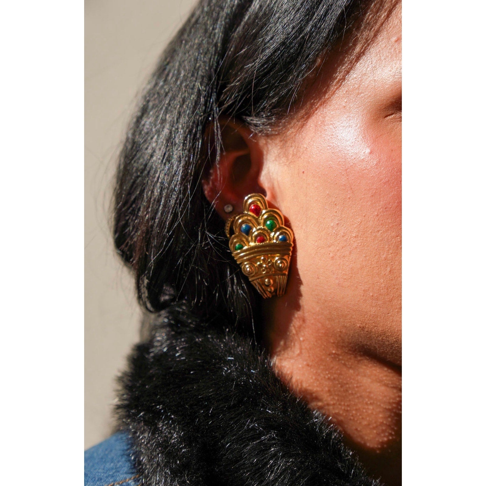 Vintage Gold-Plated Enamel Clip-On Earrings