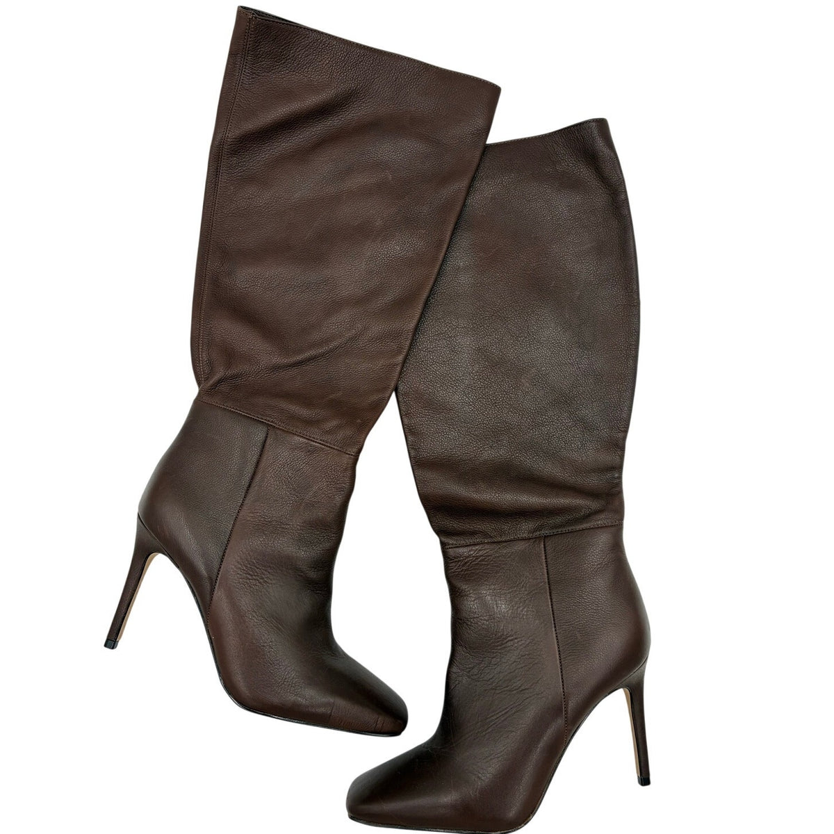 Chocolate Brown Soft Leather Slouchy Square Toe Boots