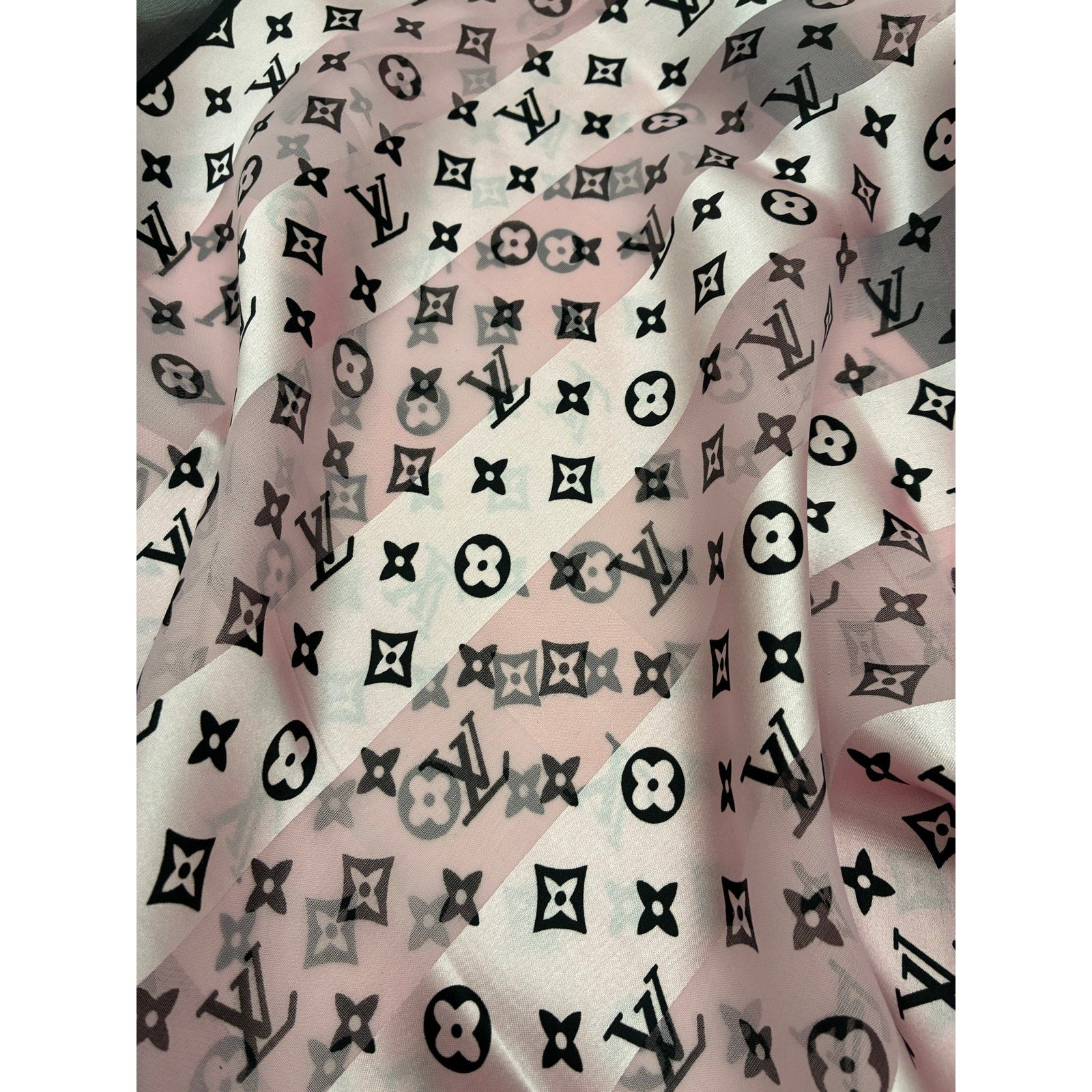 41" LV Monogram Pink & Black Silk Scarf