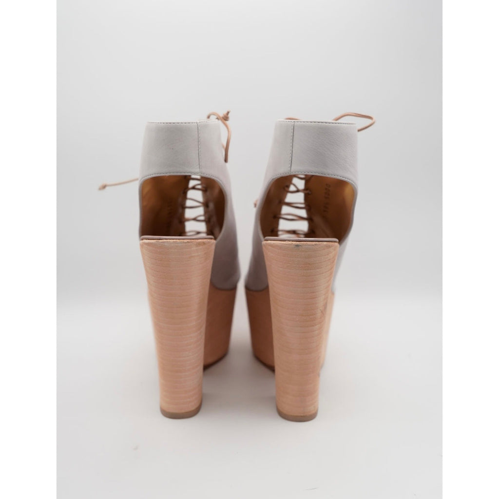 Grey Leather Laceup Platform Sandals