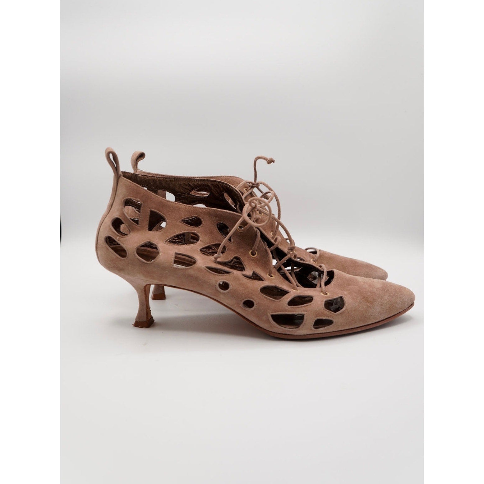 Suede Lace-Up Ankle Boots with Cutout Detail