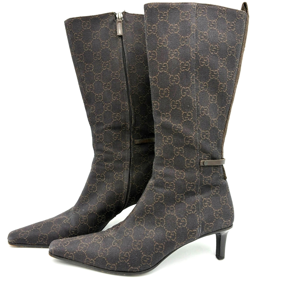 8.5 Gucci Tom Ford Vintage Brown Canvas GG Mid-Calf Boots