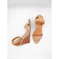 H Logo Nude Leather Wrap Wedge Sandals
