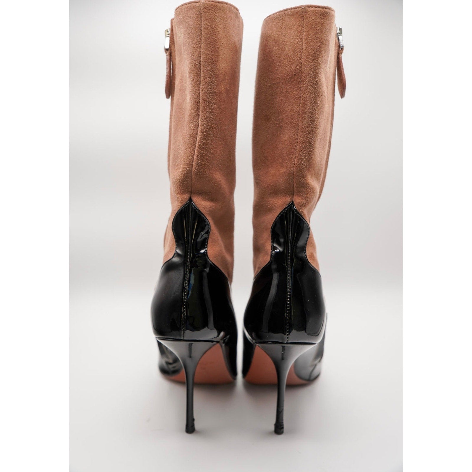 Black Suede & Patent Leather Pump Booties