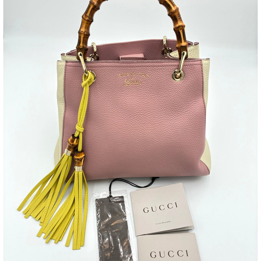 Bamboo Shopper Satchel Pink & White Leather Bag