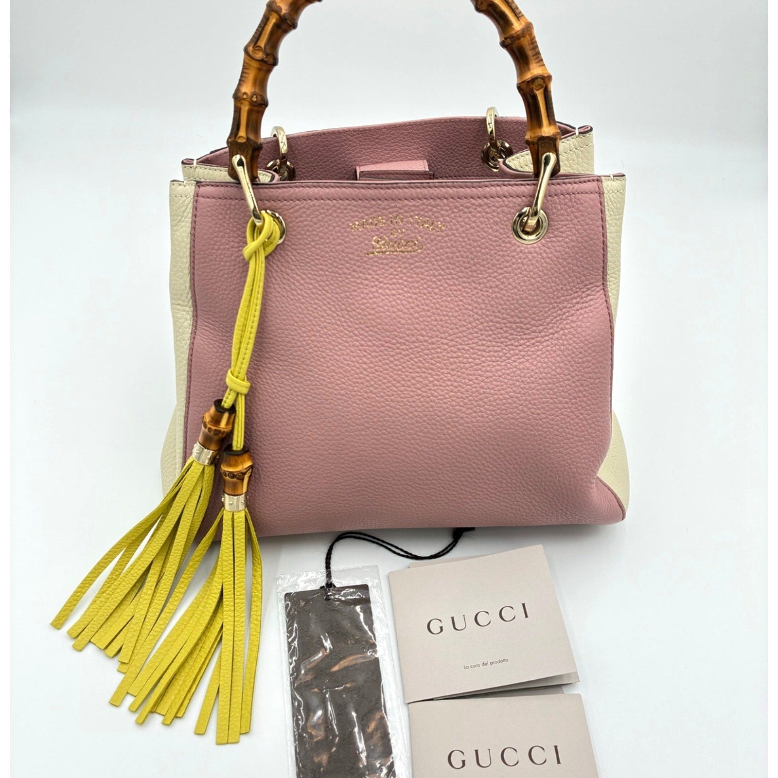 Bamboo Shopper Satchel Pink & White Leather Bag