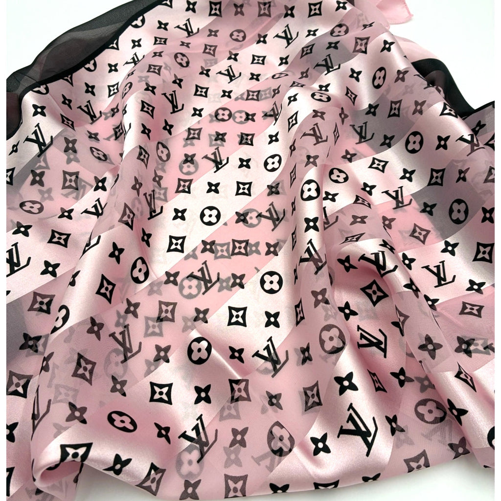 41" LV Monogram Pink & Black Silk Scarf
