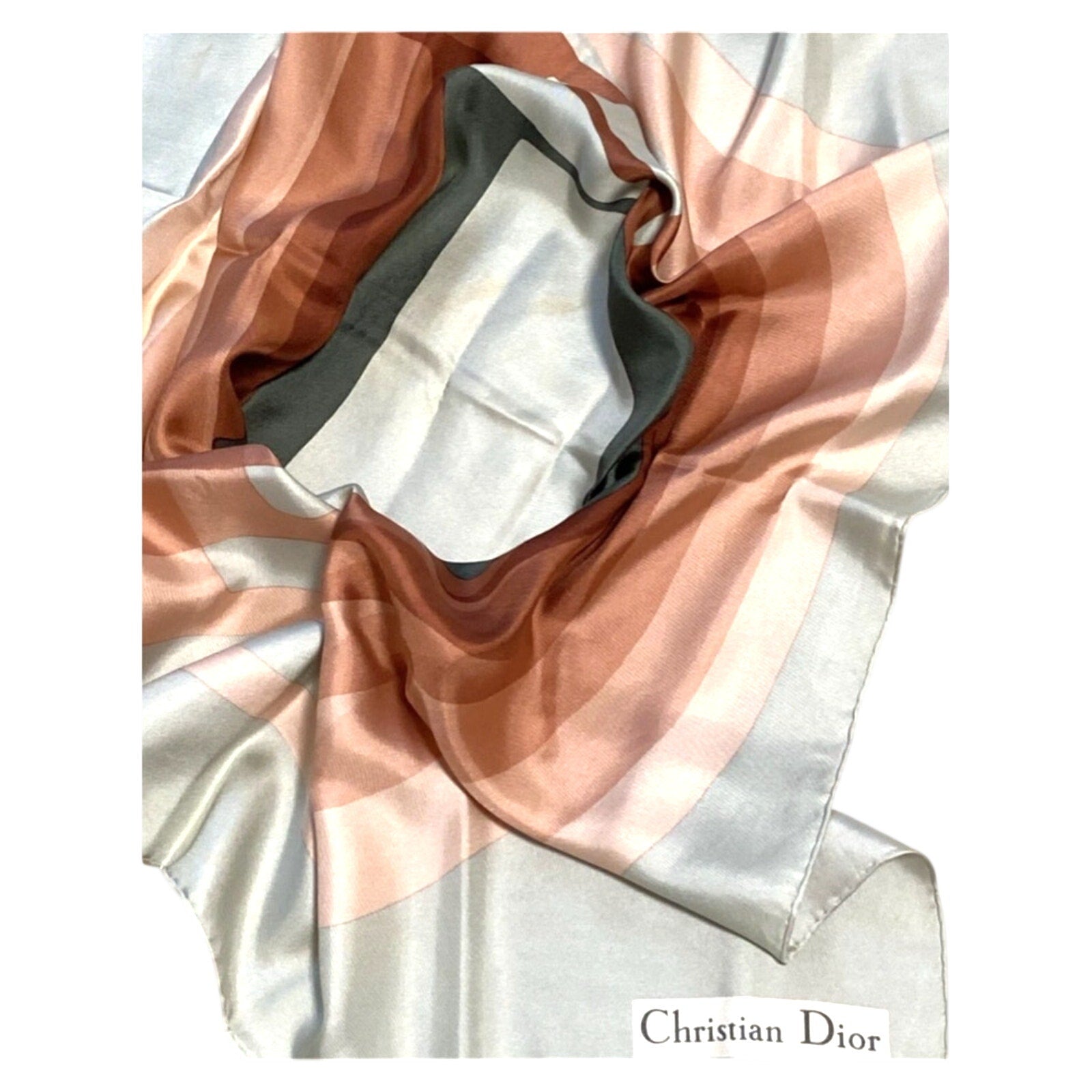 30" Vintage  Monogram Letter Pink and Gray Silk Scarf