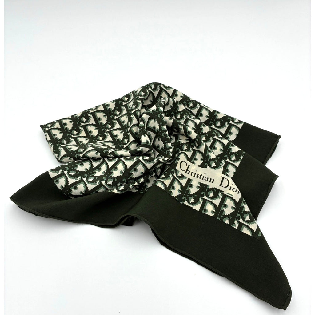 30" Dark Green Silk Trotter Monogram Scarf