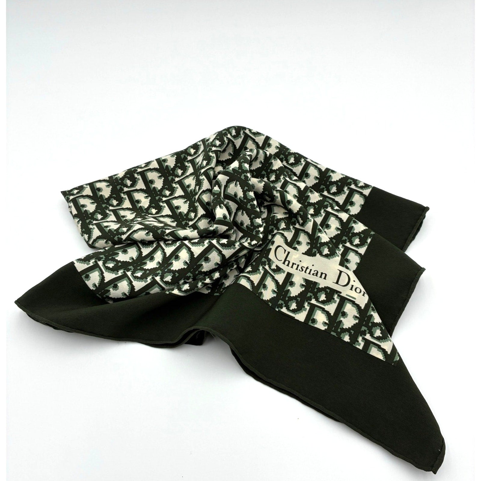 30" Dark Green Silk Trotter Monogram Scarf