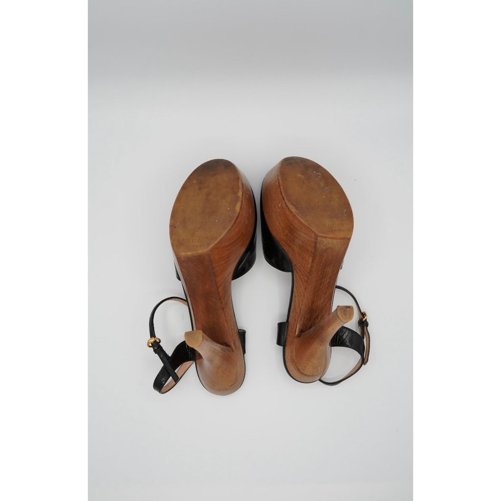 Patent Leather Wood Slingback Pumps