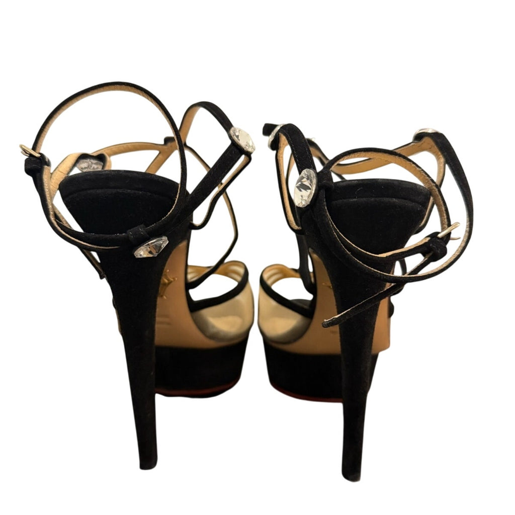 Black Suede Strappy Platform Heels