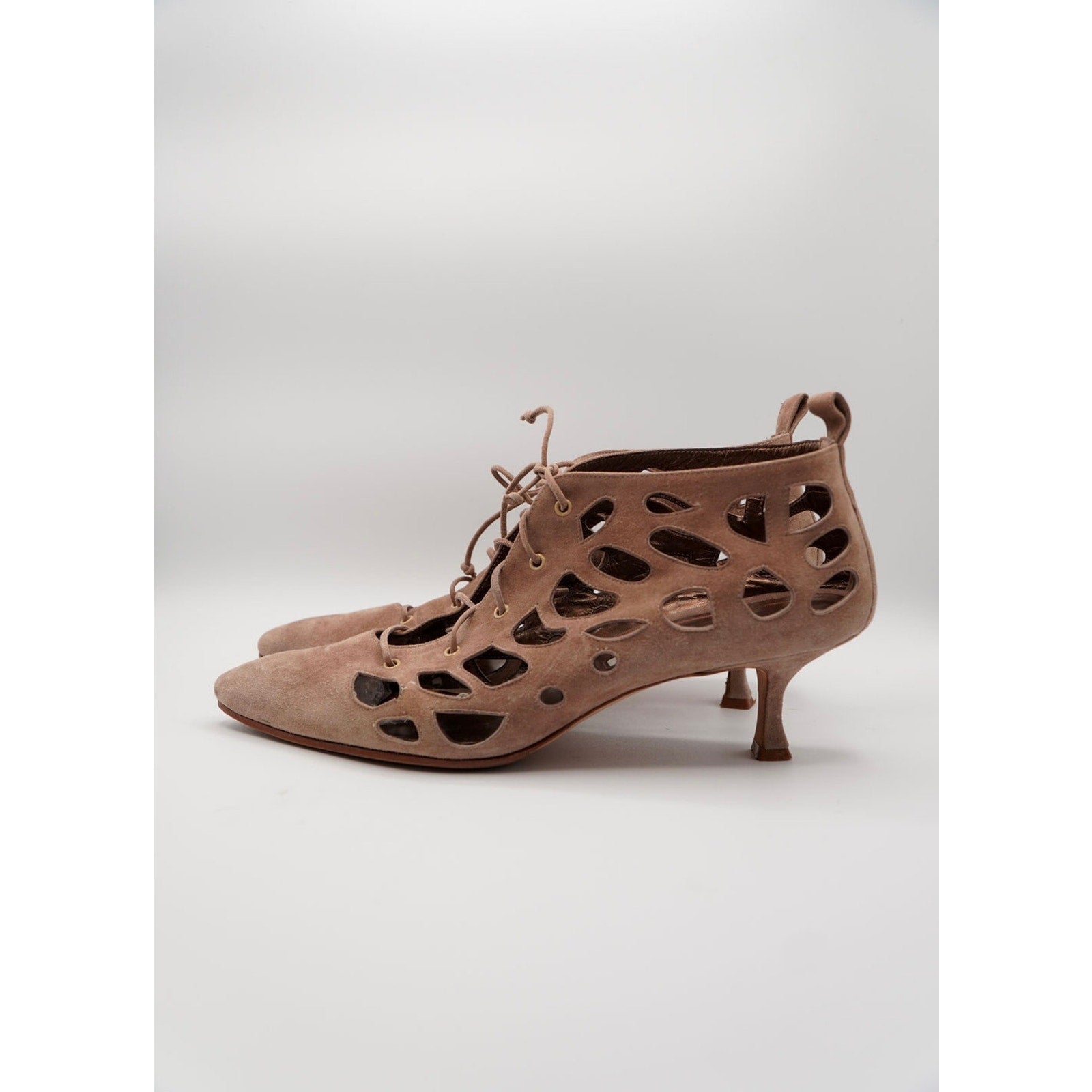 Suede Lace-Up Ankle Boots with Cutout Detail