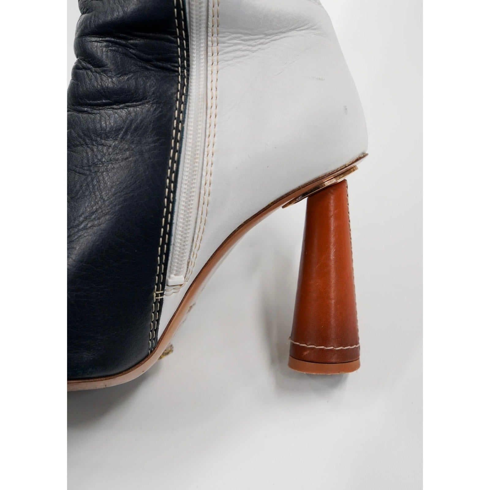 Blue & White Leather Knee-High Boots