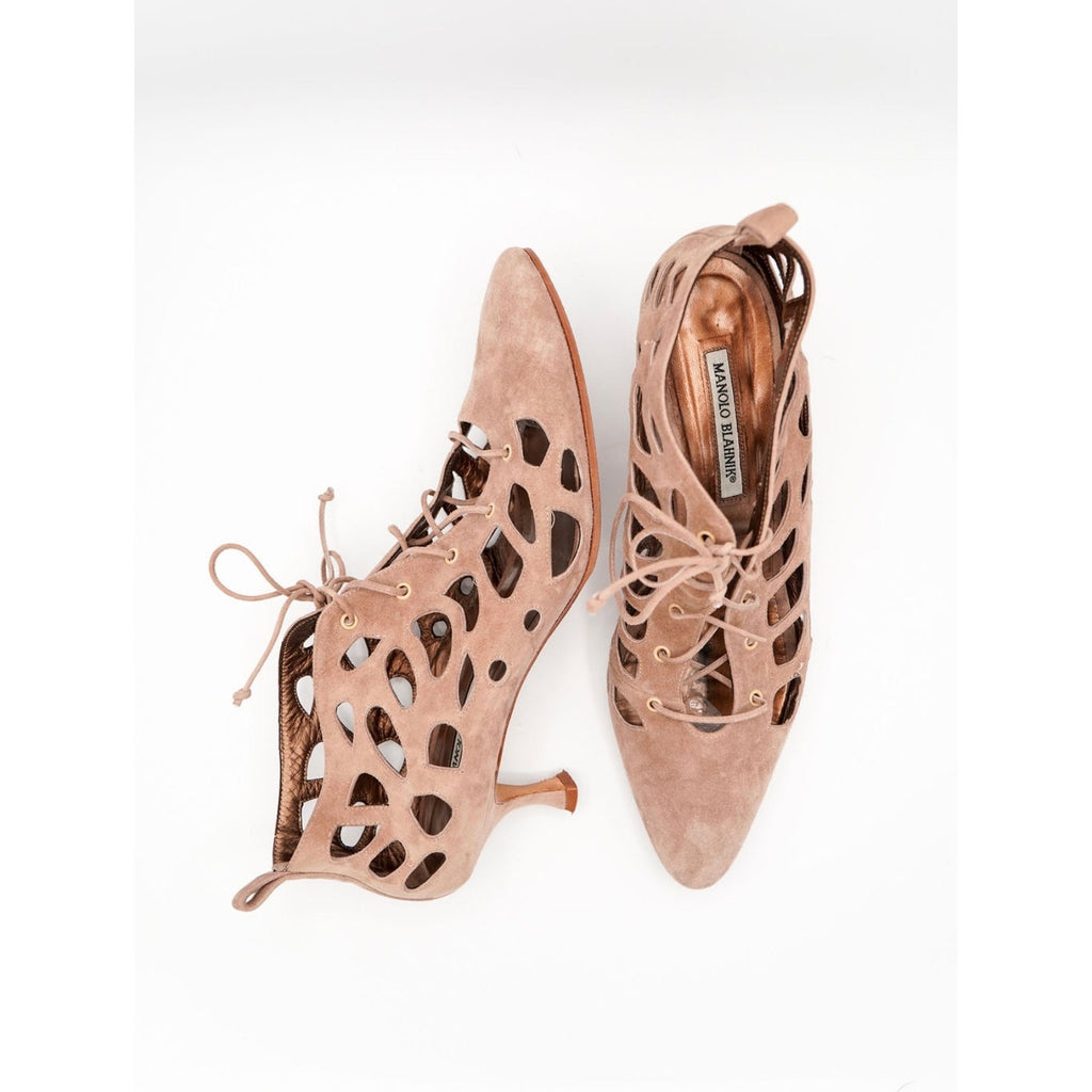 Suede Lace-Up Ankle Boots with Cutout Detail