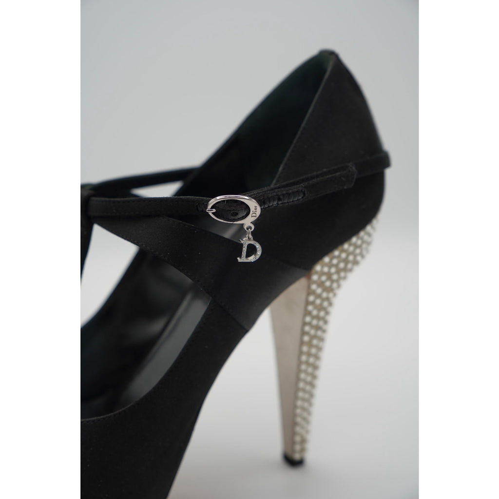 Vintage Black Satin Heels