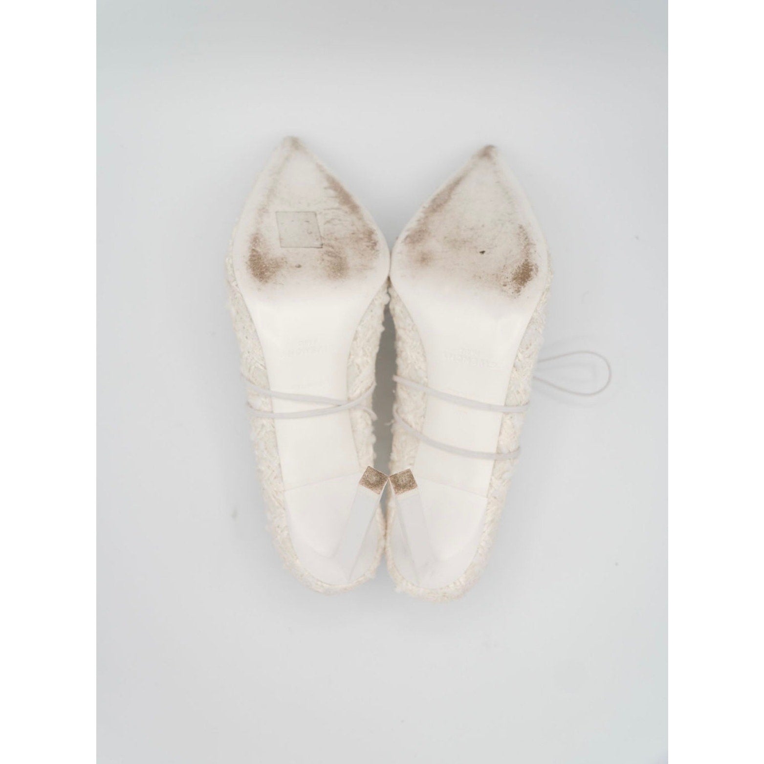 White Pointed-Toe Lace-Up Tweed Mules