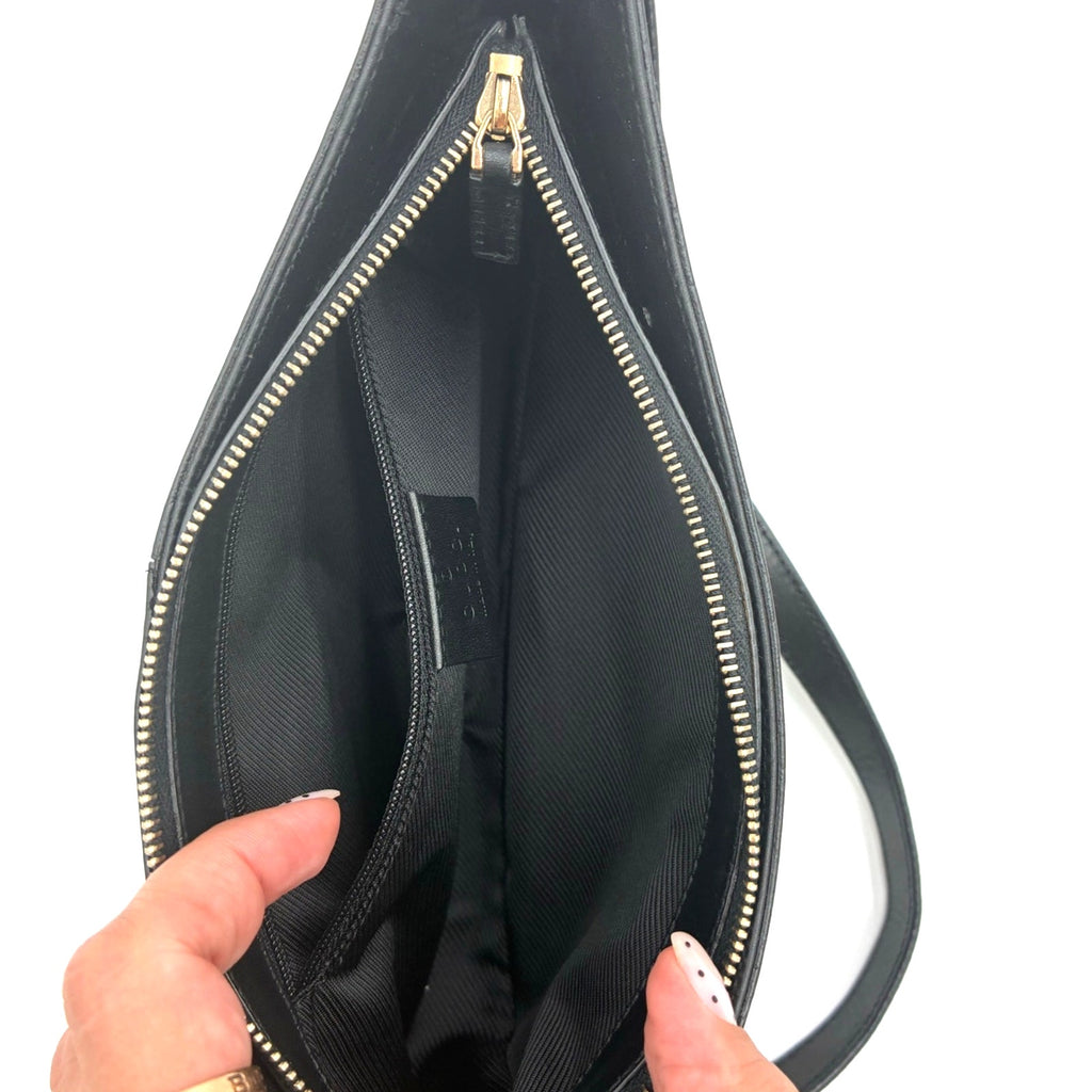 Vintage Black Embossed GG Monogram Leather Shoulder Bag