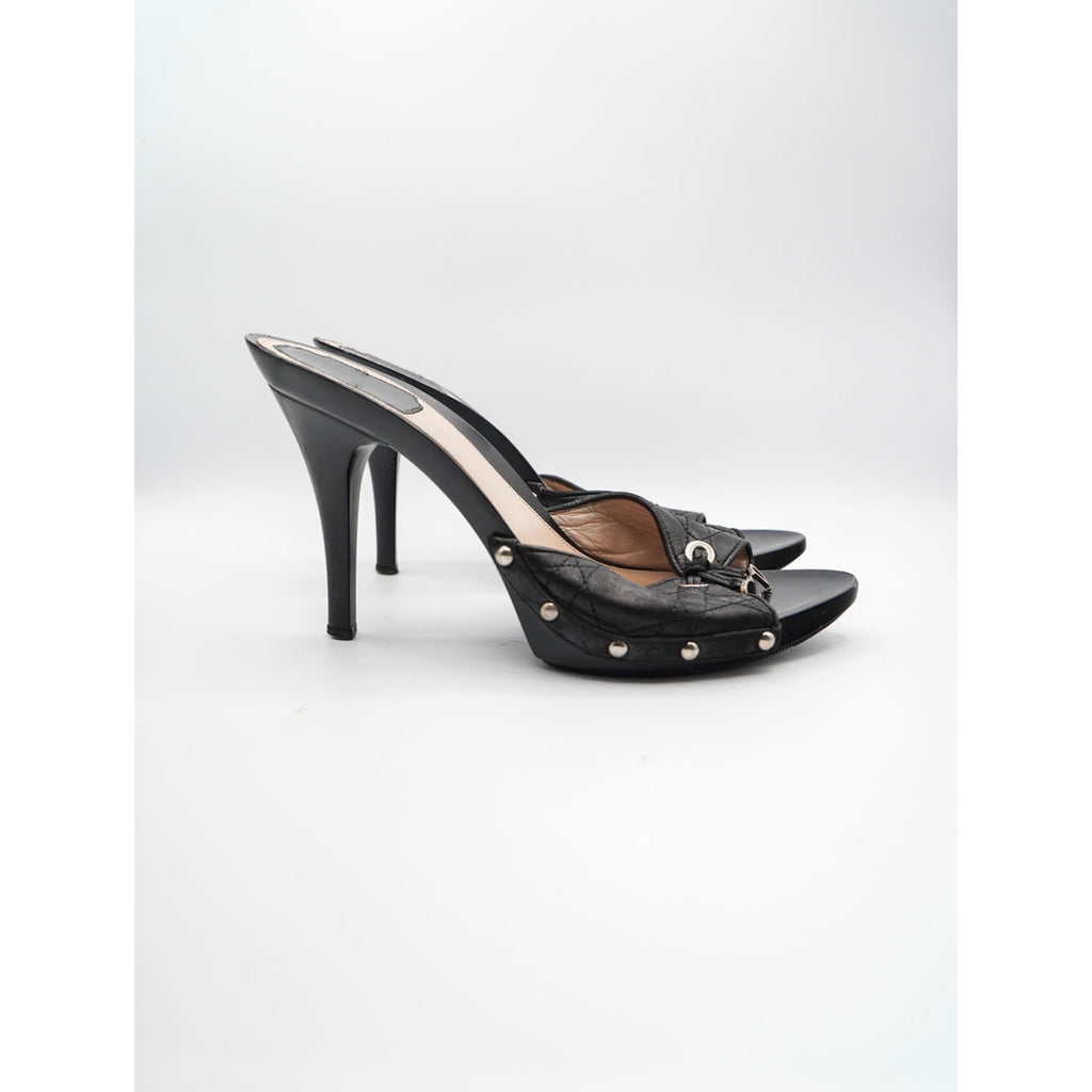 Vintage Black Quilted Open-Toe Mules CD Charm