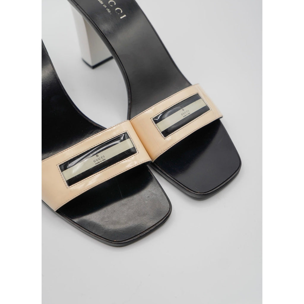 Logo Print Black and White Mule