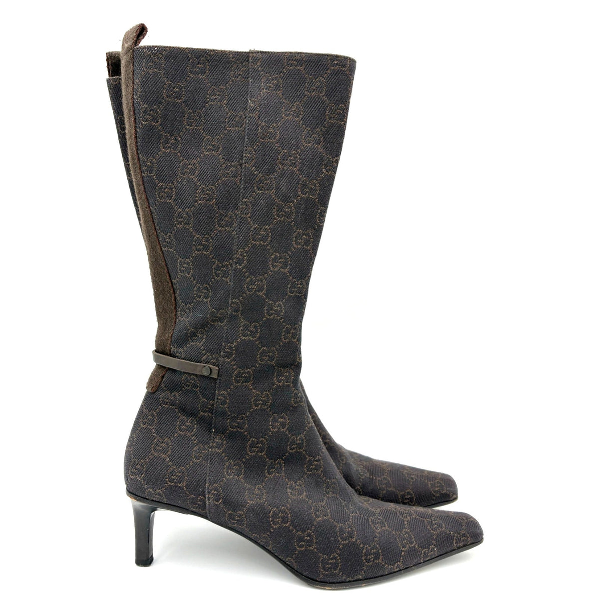 8.5 Gucci Tom Ford Vintage Brown Canvas GG Mid-Calf Boots