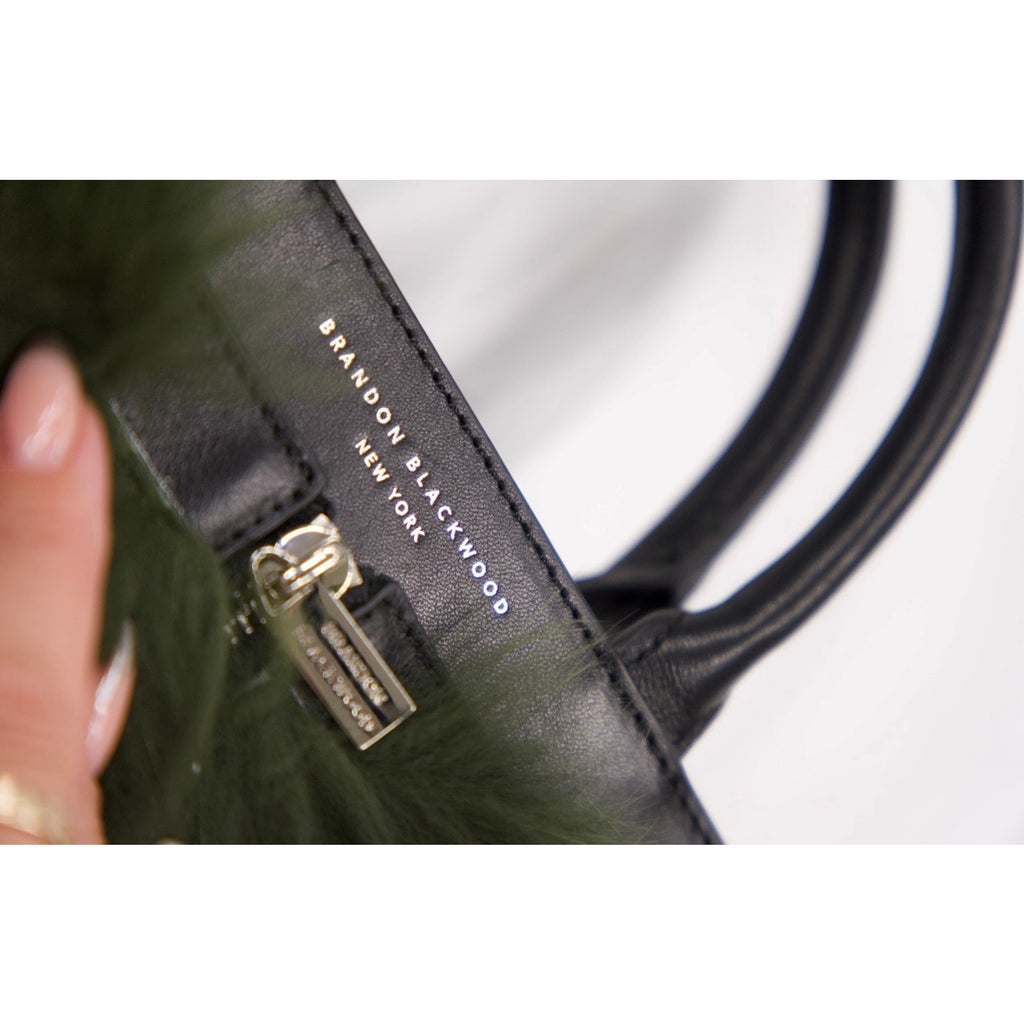 Mya Green Faux Fur Trimmed Black Leather Crossbody Bag