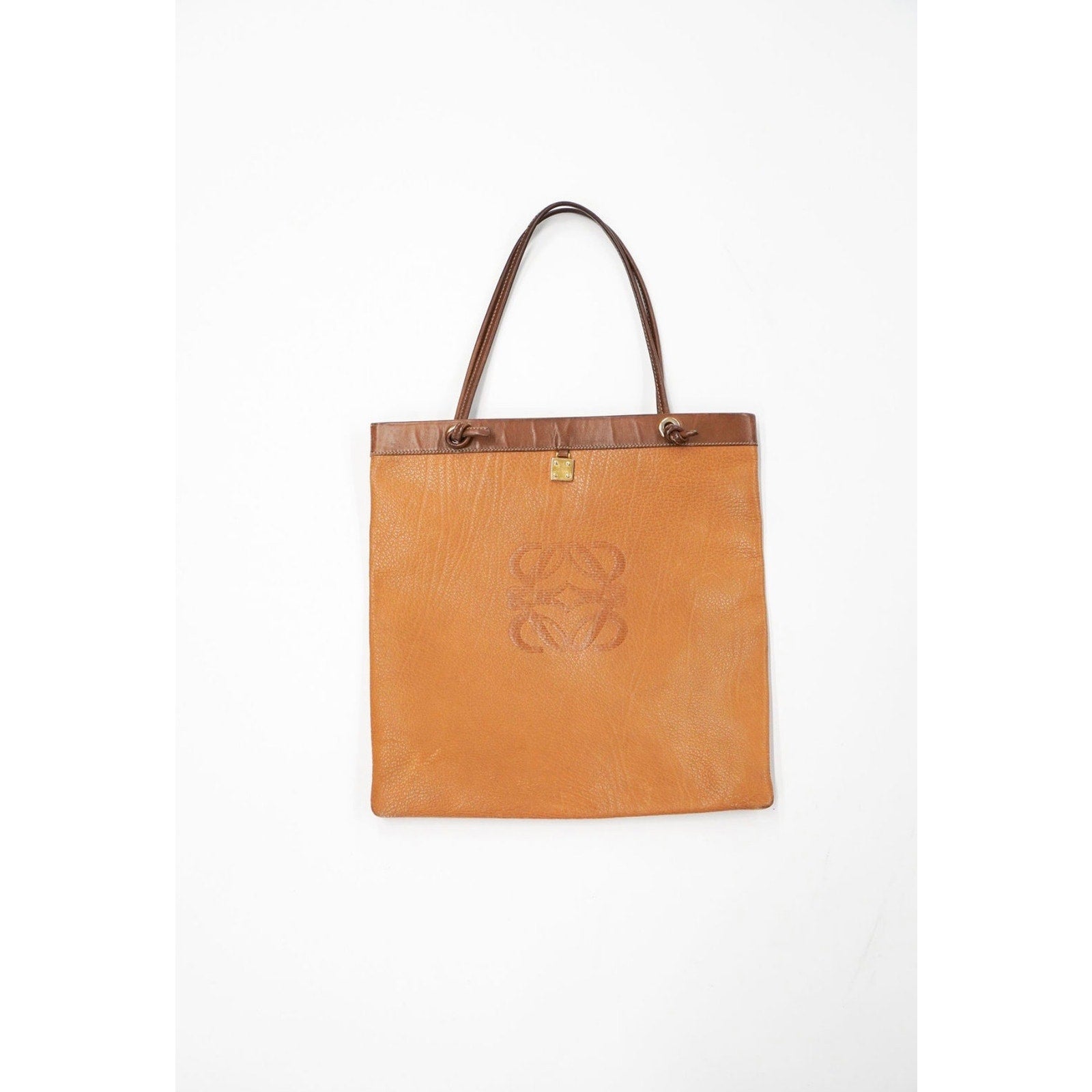 Anagram Brown Leather Tote Shoulder Bag Gold Hardware