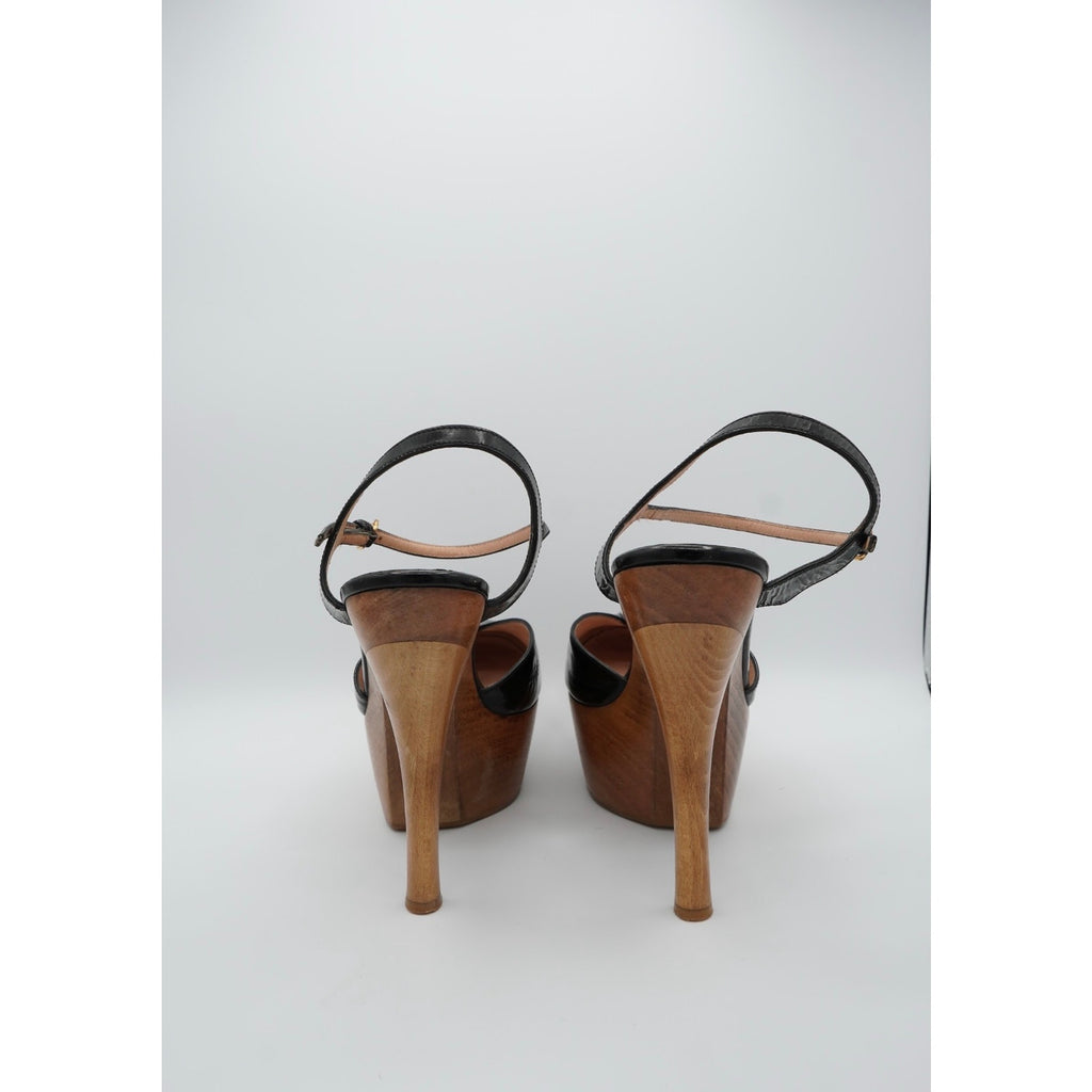 Patent Leather Wood Slingback Pumps