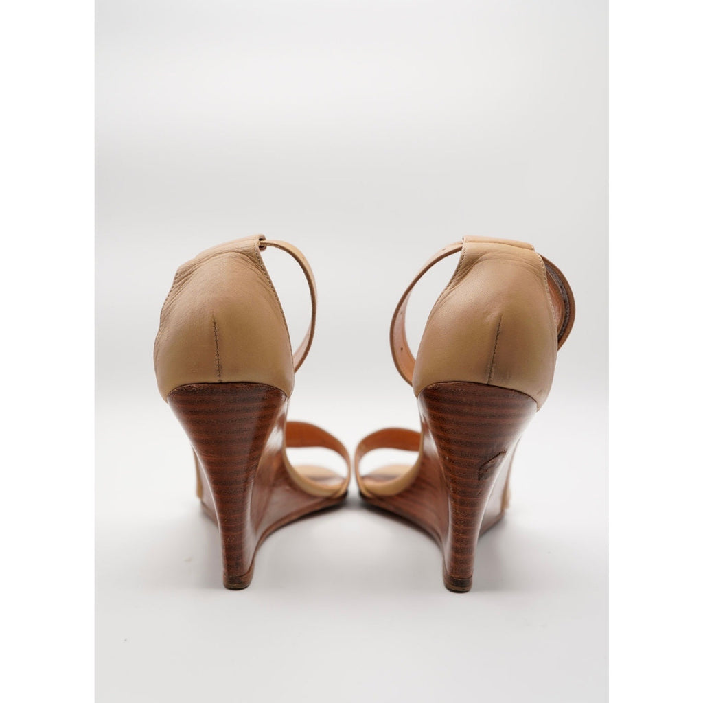 H Logo Nude Leather Wrap Wedge Sandals