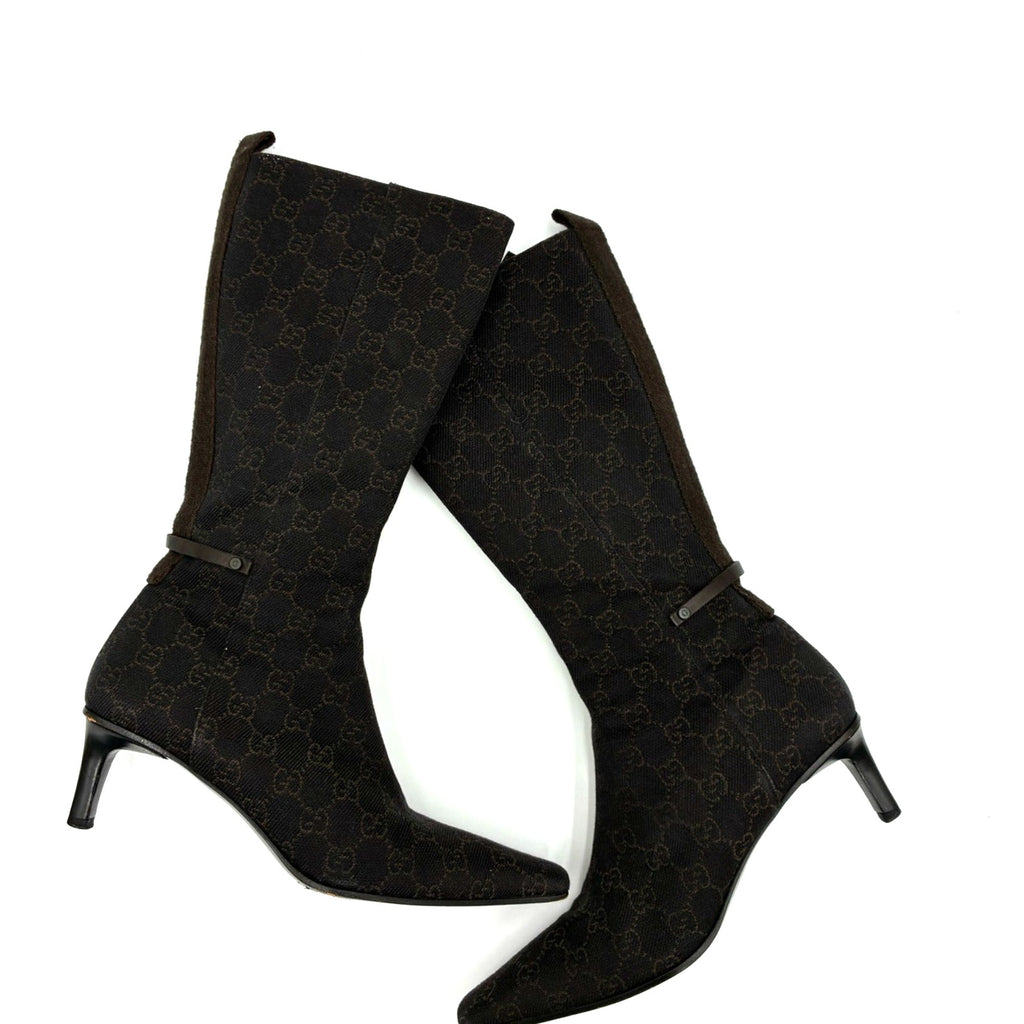 8.5 Gucci Tom Ford Vintage Brown Canvas GG Mid-Calf Boots