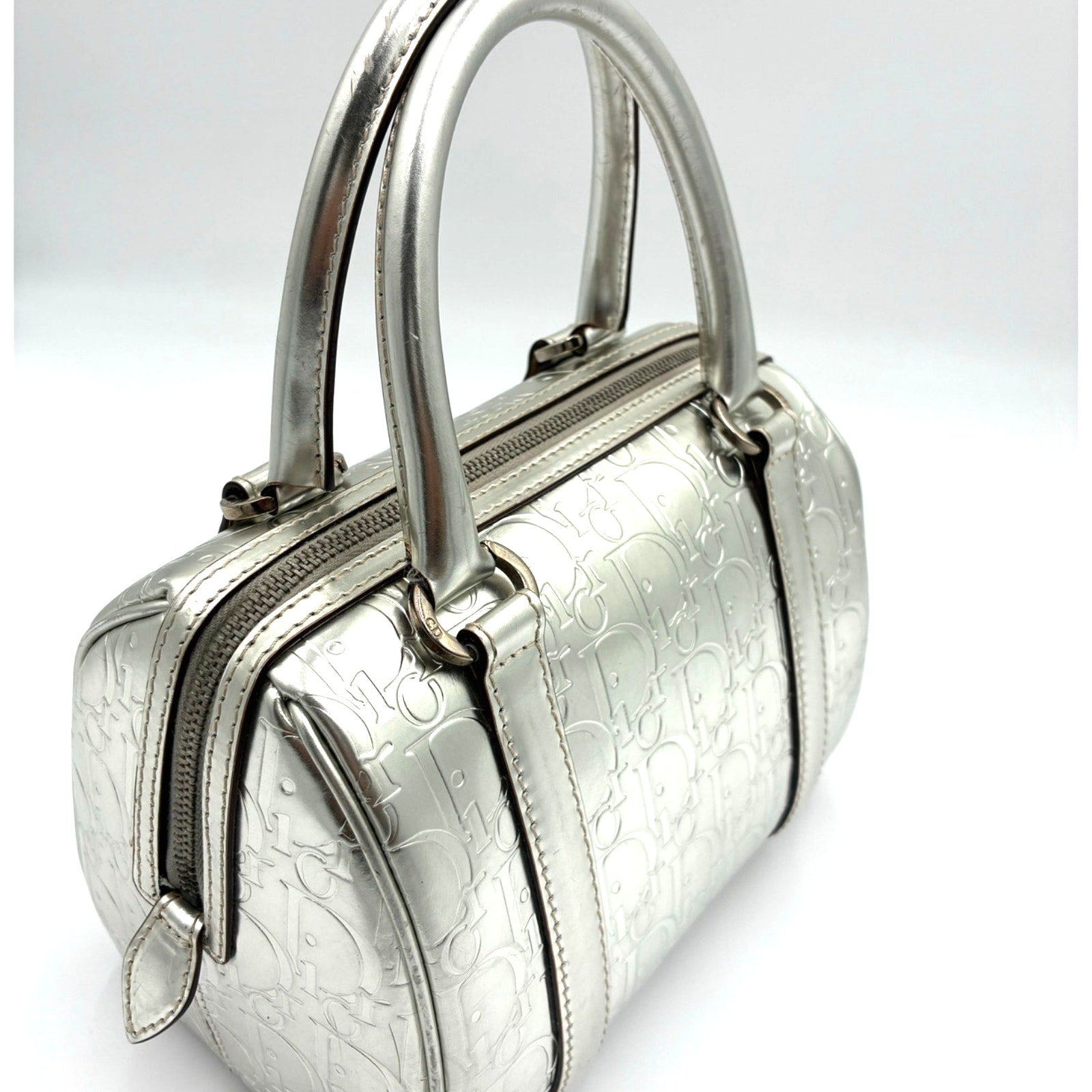 Silver Canvas Trotter Boston Bag
