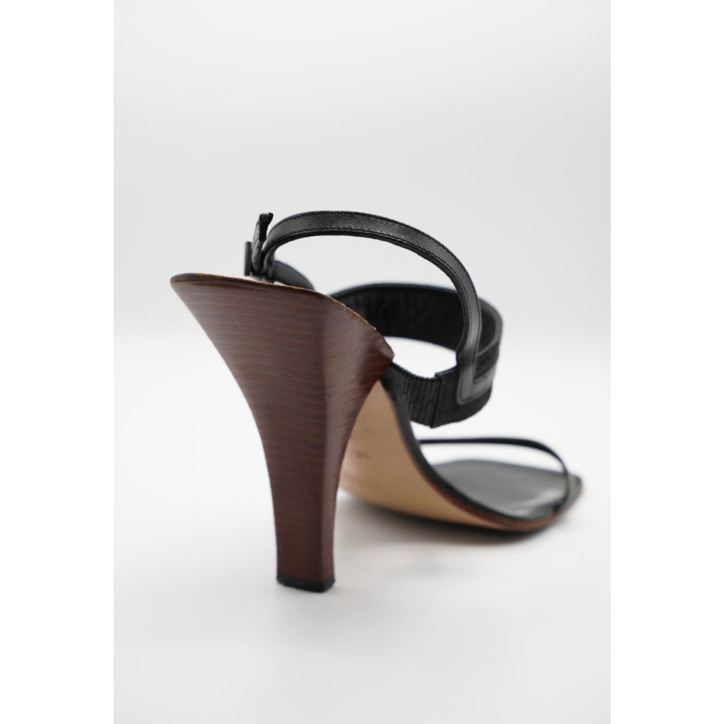 GG Black Canvas Leather Slingback Heels