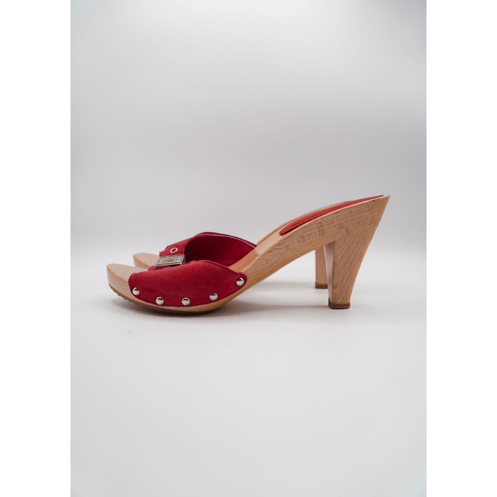 Vintage Red Suede CC Platform Mule