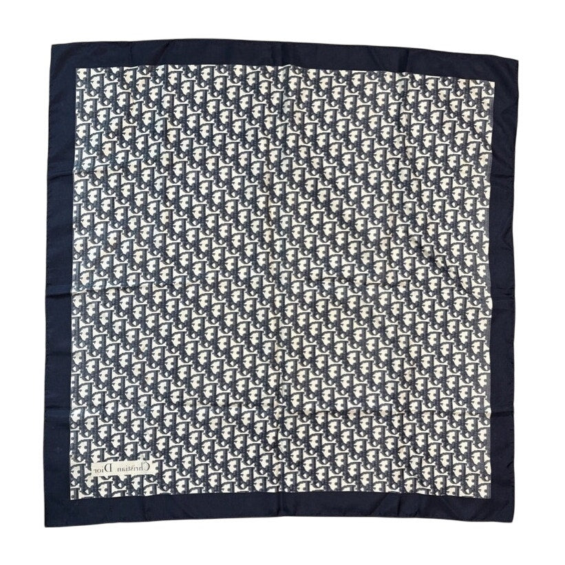 29" Vintage Navy and White Silk Monogram Letter Logo Scarf