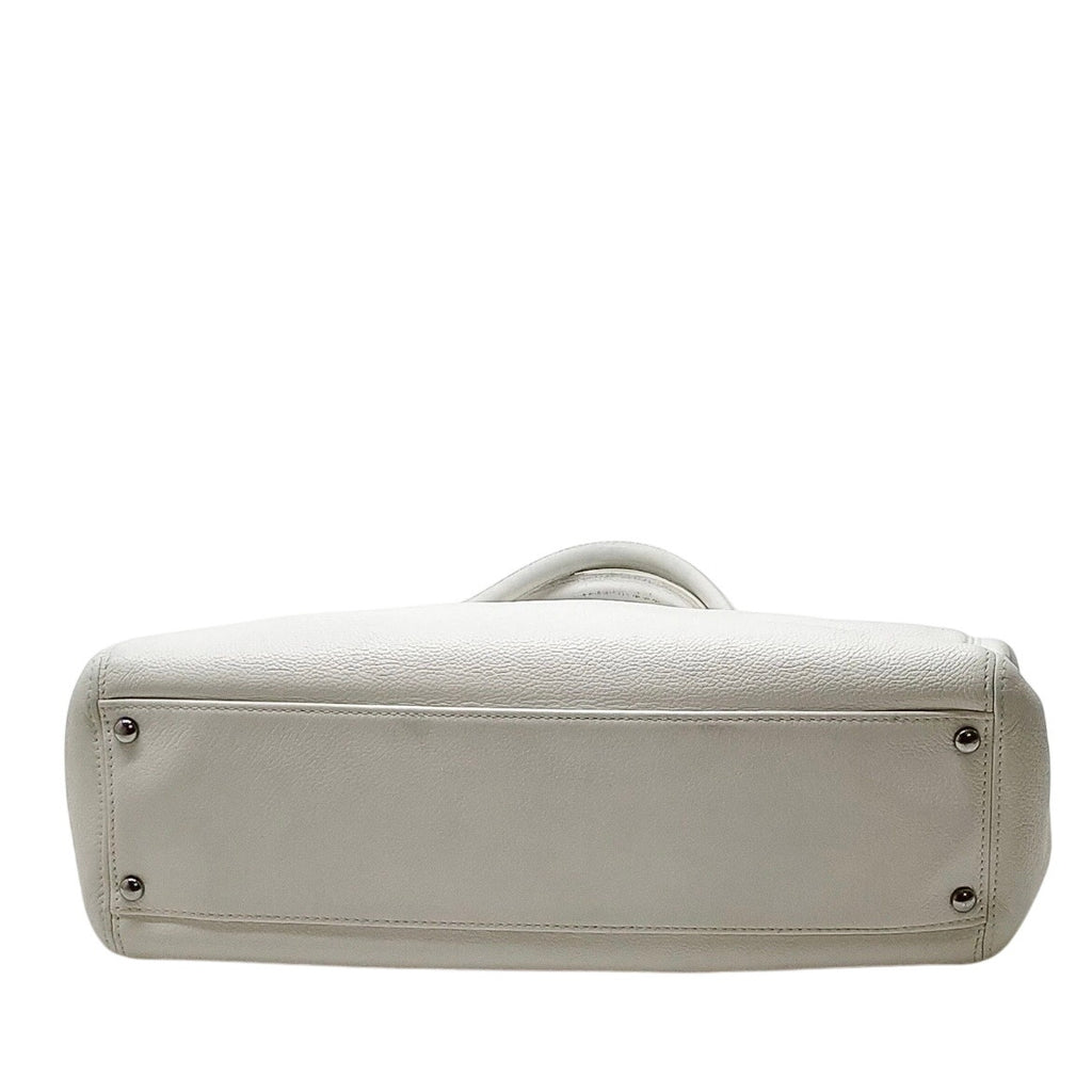 Executive Tote White Caviar Leather Silk CC Twilley