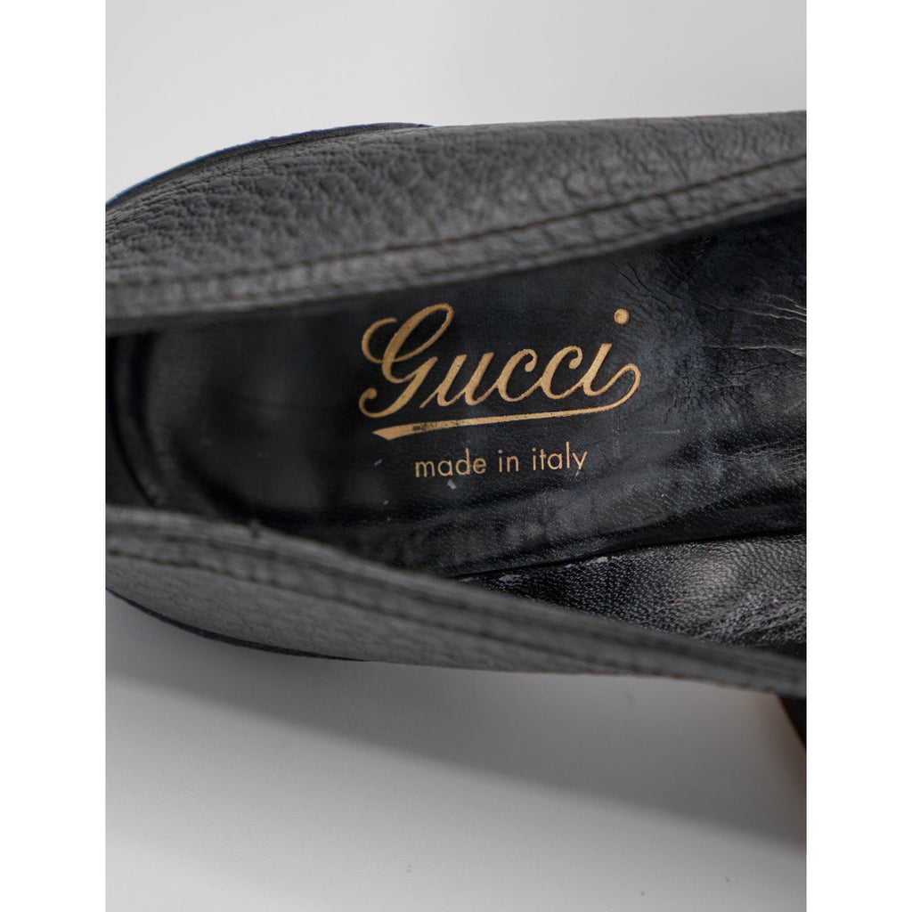 Vintage Black Bamboo Accent Leather Pumps