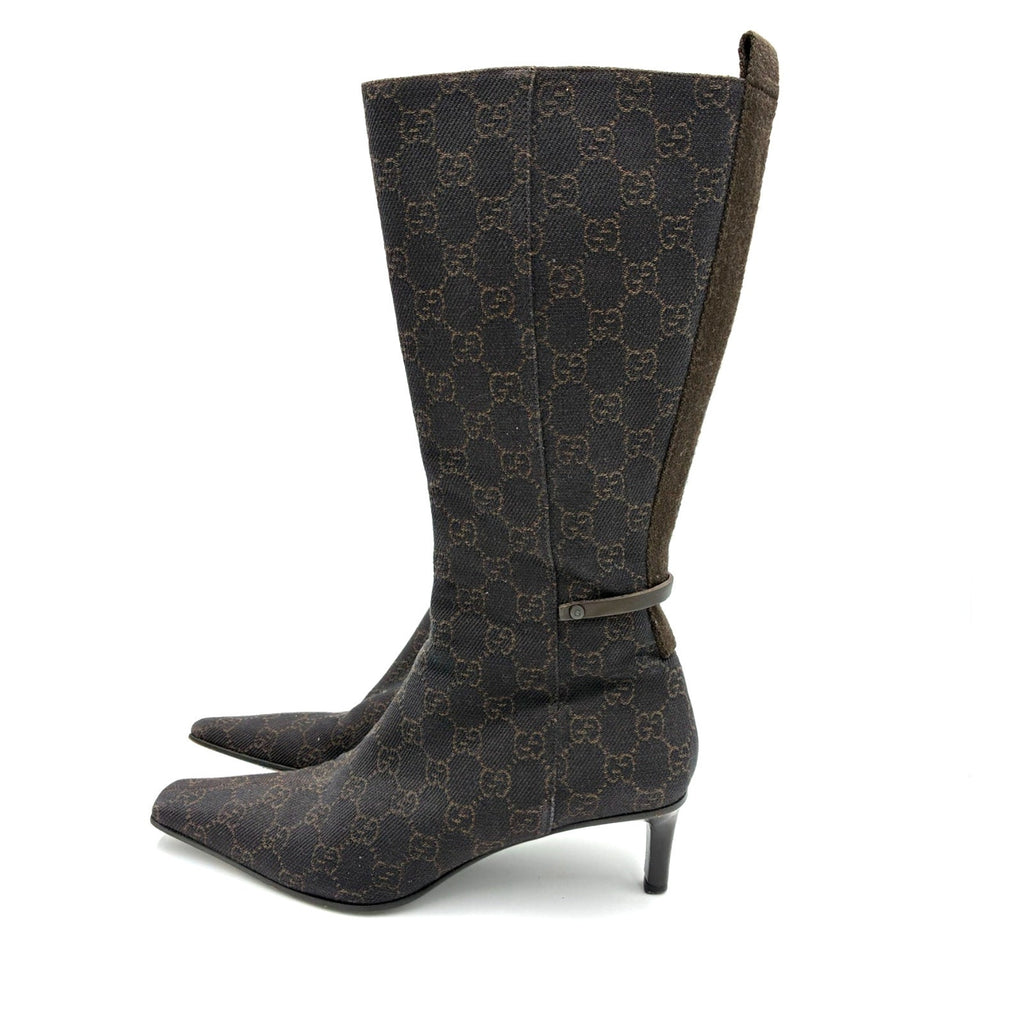 8.5 Gucci Tom Ford Vintage Brown Canvas GG Mid-Calf Boots